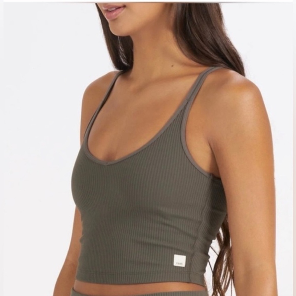 Vuori Olive Ribbed Cropped Tank Top